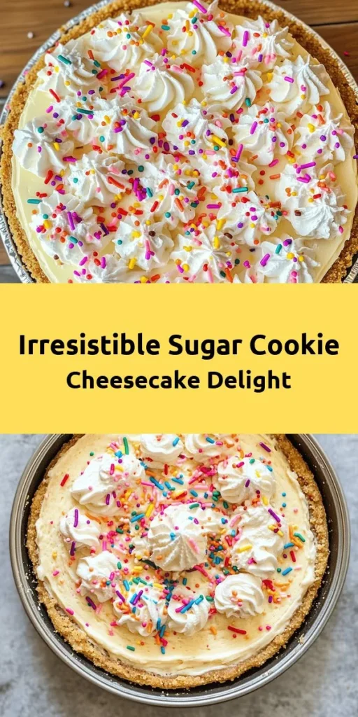 Indulge in the Sweet Bliss Sugar Cookie Cheesecake, a delightful dessert that combines a buttery sugar cookie crust with a creamy cheesecake filling. Perfect for any occasion, this recipe is easy to follow and offers a deliciously unique twist on traditional cheesecake. Topped with whipped cream and colorful sprinkles, it’s sure to impress your family and friends. Get ready to dive into a slice of heaven!