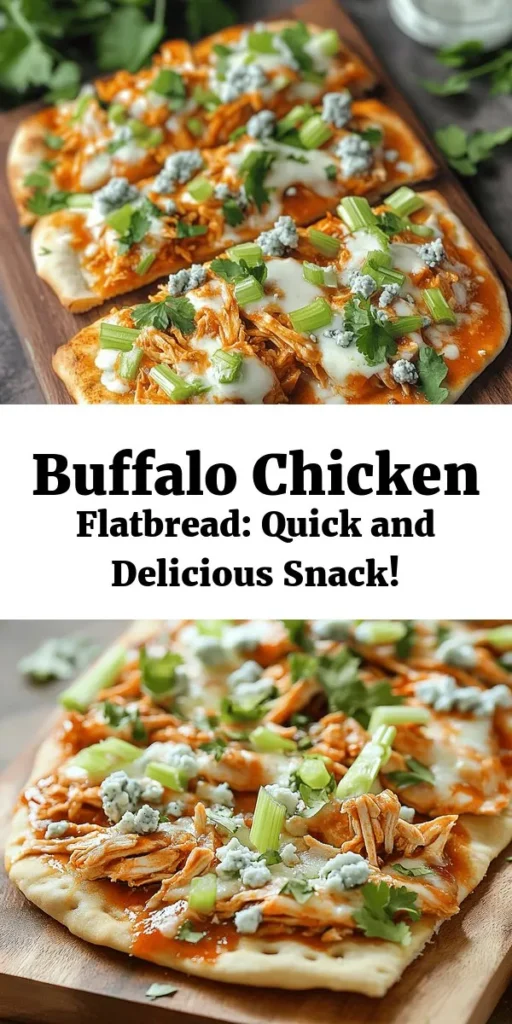 Spice up your snack game with this Buffa-Licious Chicken Flatbread! Made with tender shredded chicken tossed in zesty buffalo sauce, topped with gooey mozzarella and optional blue cheese, this dish is perfect for a quick lunch or game-day treat. With a crispy flatbread base and fresh garnishes like green onions and celery, every bite is full of flavor and crunch. Ready in just 22 minutes, it’s a must-try for all buffalo chicken lovers!