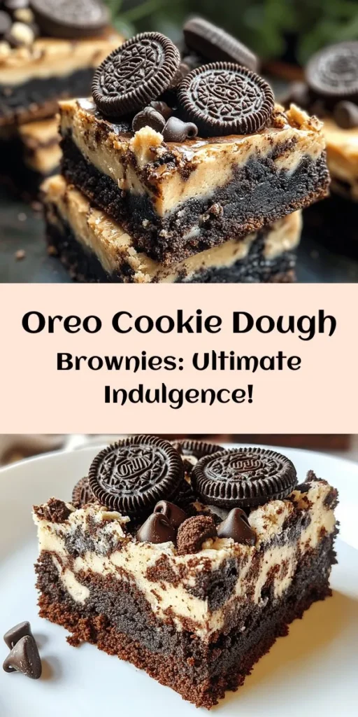 Indulge in the ultimate dessert with these Cookie Dough Oreo Brownies! Combining rich brownie and creamy cookie dough, this treat is a chocolate lover's dream. With crushed Oreos mixed throughout and on top, plus mini chocolate chips, every bite is a delightful blend of flavors and textures. Perfect for parties or a cozy night in, these brownies are easy to make and sure to impress. Bake up a batch and share the joy!
