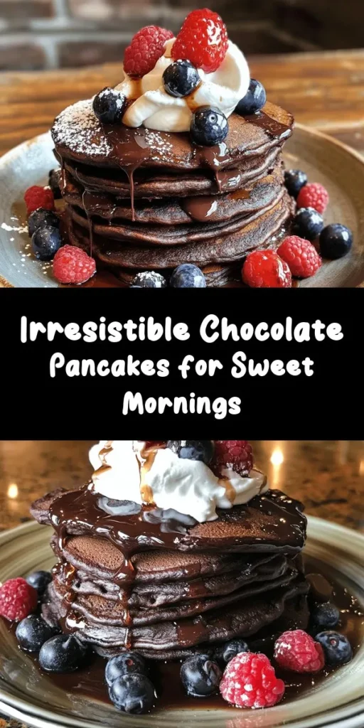 Indulge in the ultimate breakfast treat with these amazing chocolate pancakes! Fluffy, rich, and bursting with chocolate chips, they’re a delightful way to start your day. Made with simple ingredients like flour, cocoa powder, and milk, this easy recipe comes together in just 20 minutes. Top them off with whipped cream, fresh berries, or maple syrup for a sweet twist. Perfect for family brunches or a special treat! Don’t miss out on this chocolate lover’s dream!