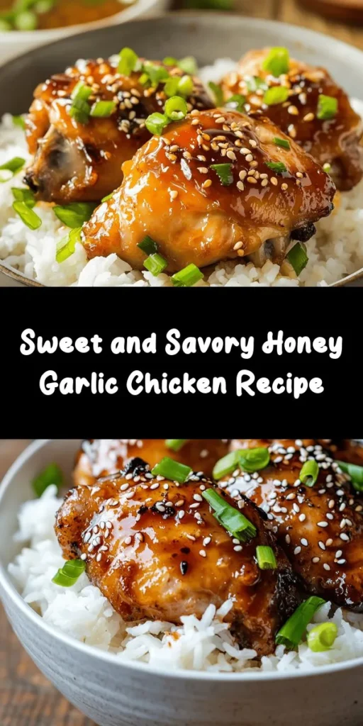 Discover the mouthwatering Honey Garlic Chicken Delight that's sure to become a family favorite! This easy recipe features tender chicken thighs marinated in a delicious blend of honey, soy sauce, garlic, and ginger, then seared and baked to perfection. With just a few simple ingredients and an effortless cooking process, you’ll enjoy tender, flavorful chicken garnished with green onions and sesame seeds. Perfect served over rice or alongside steamed veggies for a delightful dinner!
