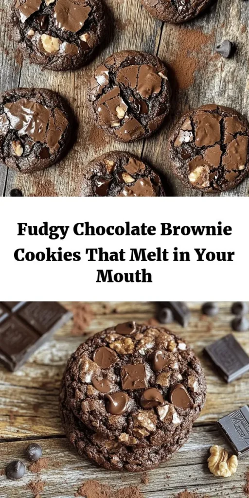 Indulge in the ultimate treat with these fudgy chocolate brownie cookies! Combining rich chocolate flavors with a chewy texture, they are perfect for any chocolate lover. Made with simple ingredients like brown and granulated sugar, melted butter, and plenty of chocolate chips, these cookies are a breeze to whip up. Bake them in just 10-12 minutes for a deliciously gooey center. Enjoy a warm cookie straight from the oven or save some for later—if you can resist!
