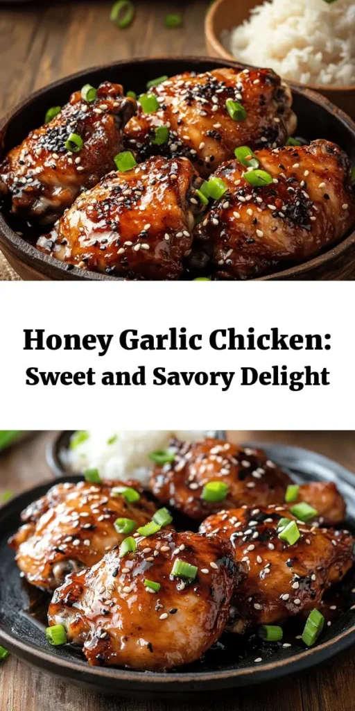 Get ready to delight your taste buds with this Sweet & Savory Honey Garlic Chicken! Juicy chicken thighs marinated in a luscious blend of honey, soy sauce, garlic, and ginger create a dish that's bursting with flavor. Oven-baked to perfection and brushed with a delicious glaze, this recipe is simple to prepare and perfect for any weeknight dinner. Serve it up with steamed rice or veggies for a complete meal. Your family will come back for seconds!