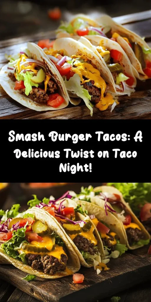 Get ready for a flavor explosion with these Smash Burger Tacos! Perfect for a quick dinner or game day treat, these tacos bring together juicy smash burger patties and all your favorite toppings. Using just simple ingredients like ground beef, cheese, and fresh veggies wrapped in warm tortillas, you'll have a satisfying meal in no time. A delicious sauce ties everything together, making each bite a tasty delight. Try this fun twist on tacos today!