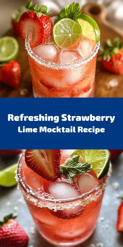 Cool down this summer with a delicious Strawberry Lime Mocktail Margarita! This refreshing drink combines fresh strawberries, zesty lime juice, and sparkling water for a bubbly burst of flavor. Perfect for any occasion, simply mix, pour, and garnish with lime and strawberry slices. Get ready to impress your friends and family with this easy recipe that's both delightful and alcohol-free. Cheers to good times and great drinks!