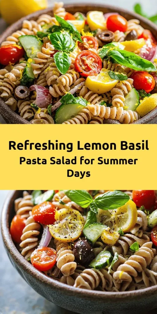 Brighten your day with this refreshing Lemon Basil Pasta Salad! Perfect for parties or a quick weeknight meal, this dish features whole wheat or gluten-free pasta tossed with cherry tomatoes, cucumber, Kalamata olives, and fresh basil. It's drizzled with a zesty olive oil and lemon dressing that makes each bite burst with flavor. Let it chill for 30 minutes for the best taste, and consider adding vegan feta for an extra touch! Enjoy in just 45 minutes!