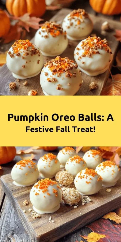 Fall in love with these delightful Pumpkin Oreo Balls! Made with creamy pumpkin puree, crushed Oreos, and coated in silky white chocolate, these treats are perfect for autumn gatherings. Easy to make and full of seasonal flavors, they add a fun twist to any dessert table. Kids and adults alike will be reaching for seconds! Customize with toppings like crushed graham crackers or orange sprinkles to really impress. Enjoy this scrumptious recipe!