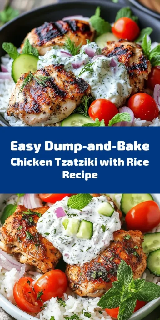 Discover the ultimate comfort meal with this Dump-and-Bake Chicken Tzatziki with Rice! Easy to prepare, this dish features juicy chicken thighs baked over fluffy basmati rice and topped with a refreshing homemade tzatziki sauce. With just a handful of ingredients like cherry tomatoes, red onion, and delicious herbs, you can whip up a family-friendly dinner in under an hour. Perfect for busy weeknights! Give it a try and enjoy the vibrant flavors!