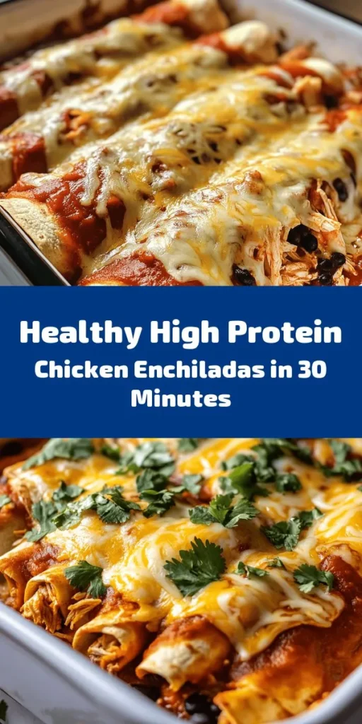 Get ready to enjoy a delicious and healthy meal with these high protein chicken enchiladas! Packed with shredded chicken, black beans, and low-fat cottage cheese, they're not only flavorful but also nutritious. Using whole wheat tortillas makes them a great option for a wholesome dinner. Top it off with enchilada sauce and low-fat cheese, then bake until bubbly. Perfect for meal prep or a family dinner, this recipe is quick and easy to make in just 30 minutes!