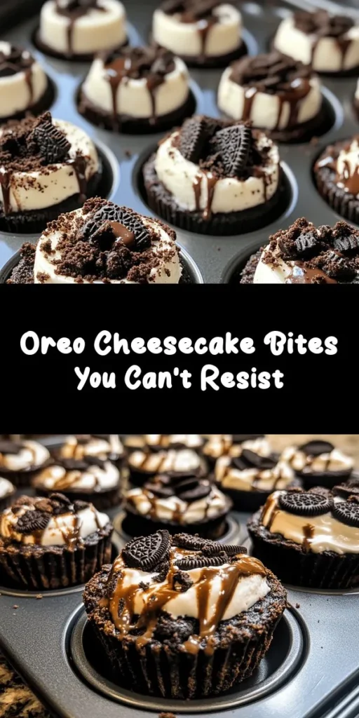 Indulge in the ultimate sweet treat with these Oreo Cheesecake Bites! Made with crunchy Oreo crust and a light, fluffy cream cheese filling, they’re perfect for any occasion. This easy recipe combines simple ingredients like crushed Oreos, cream cheese, and whipped cream for a delicious dessert. Top them with chopped Oreos and a drizzle of chocolate for an extra touch. Chill and enjoy a delightful bite-sized cheesecake experience! Perfect for sharing or keeping all to yourself!
