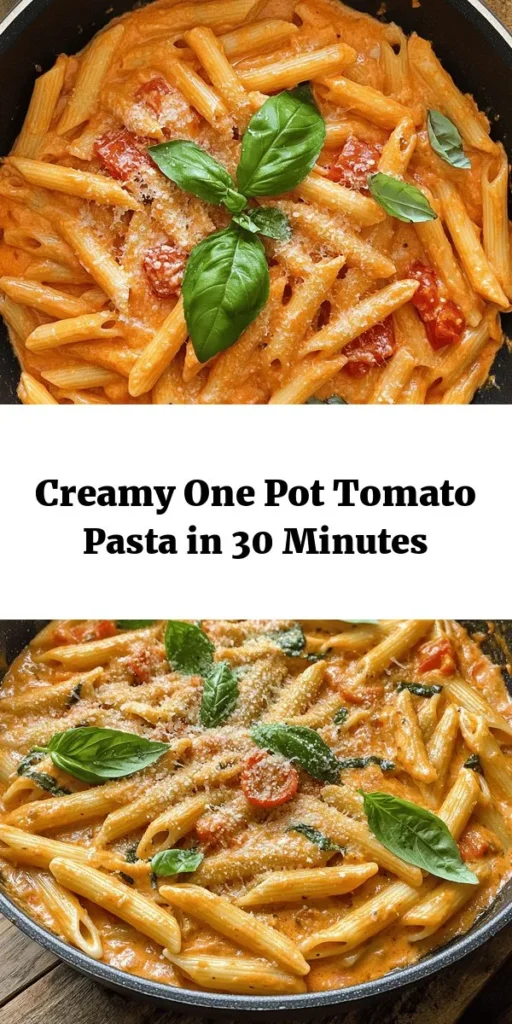 Whip up a delicious dinner in no time with this easy one pot creamy tomato pasta! With just a few simple ingredients, you can enjoy a rich and flavorful dish that comes together in under 30 minutes. Cook your pasta right in the sauce for maximum flavor and minimal cleanup. Perfect for busy weeknights, this creamy delight is sure to impress. Top with fresh basil and enjoy a warm, comforting meal the whole family will love!